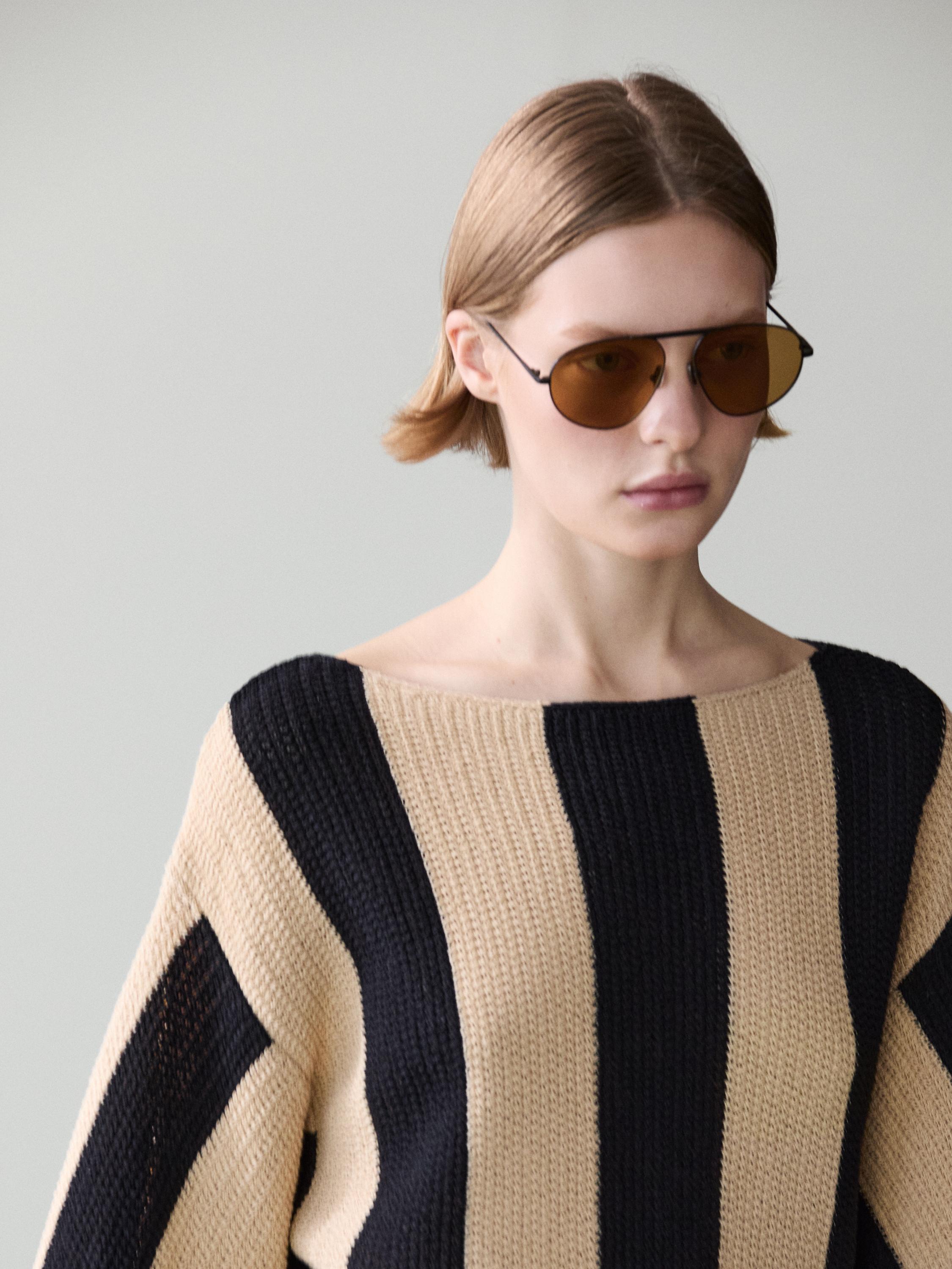 Striped cotton blend knit sweater